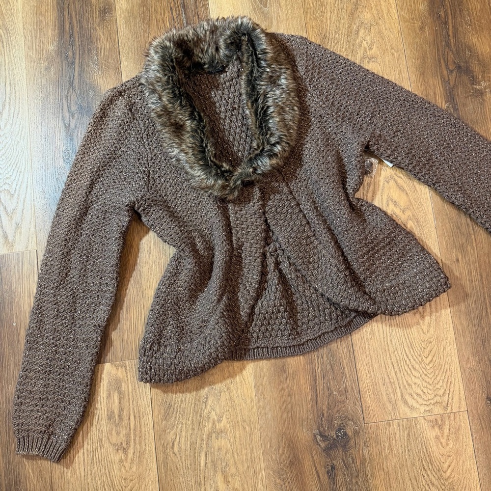 Vintage Y2K Knit Sweater Vintage Y2K Sweater Cardigan Brown Faux Fur Penny Lane